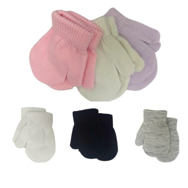 Wholesale Infant Girls’ Knit Mittens, Asst. Colours, 3-Pack ($1.50 Each)