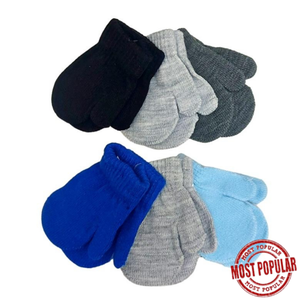 Wholesale Infant Knit Mittens, Asst. Colours, 3-Pack ($1.50 Each)(12-24 Months)