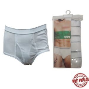 Wholesale Men’s Cotton Briefs- White, 3-Pack – Size Medium ($2.75 Each)