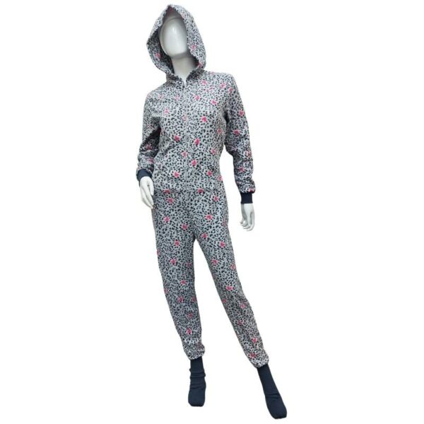 Wholesale Ladies Micro Polar Fleece Onesie - Grey/Pink Cheetah (Size: S - L) - Image 2