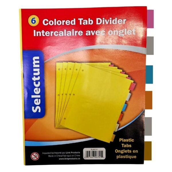 Wholesale Coloured Tab Divider, 6-Pack ($0.75 Each) - Image 2