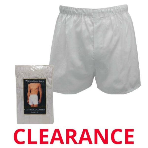 Wholesale Men’s 2-Pack Woven Boxer Shorts, Solid White ($2.75 Each)