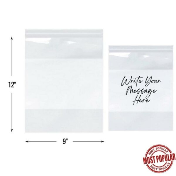 Wholesale Resealable Ziplock Bags – 9″ x 12″ with Writable Block, With Writing