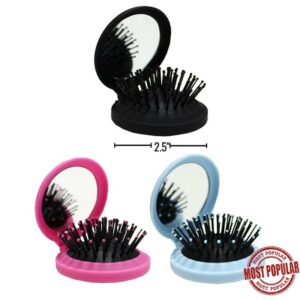 Wholesale Round Folding Hairbrush with Mirror – Asst. Colours