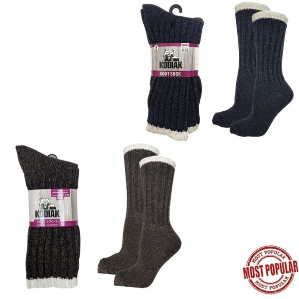 Wholesale Ladies Winter Boot Sock, 2-Pack – Size 4-10, Asst Colours ($3.00 Each)