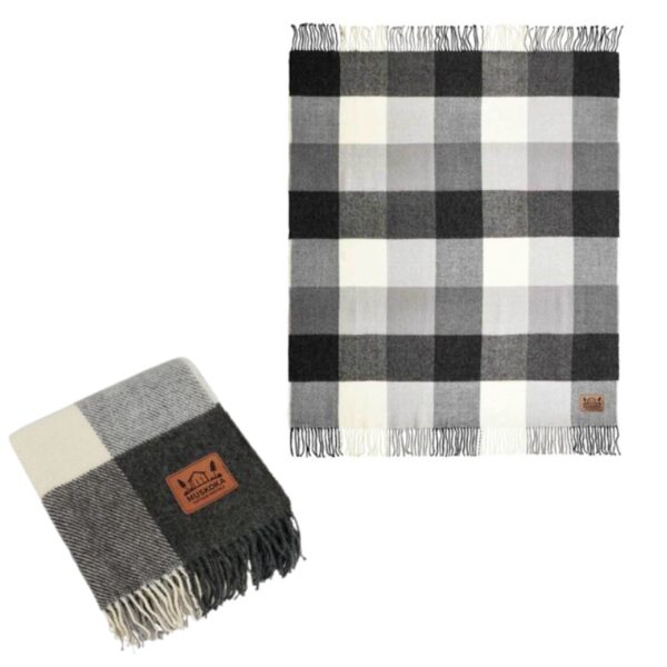 Custom Plaid Wool Blanket, 50x60, with Lasered logo patch - Image 3