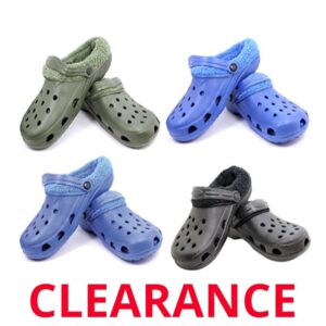 Wholesale Adult Croc Style Sandals with Removable Sherpa Fleece Lining (Size 7-12)