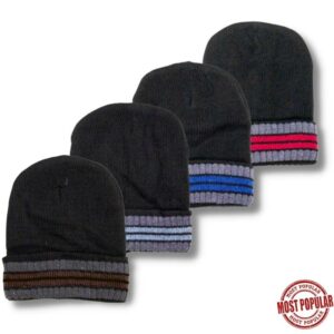 Wholesale Adult Winter Toque, Fur Lined with Stripes – Asst. Colour