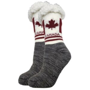 Wholesale Ladies’ Canada Slipper Socks- Charcoal (Size 9-11) ($3.00 Each)