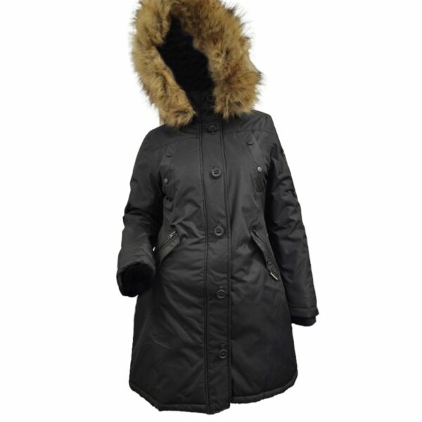 Wholesale Ladies Long Winter Jacket with Hood Black (2)