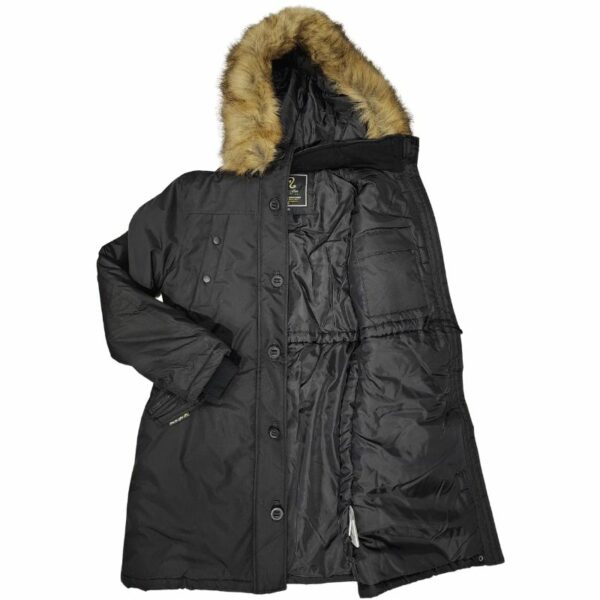 Wholesale Ladies Long Winter Jacket with Hood Black Open