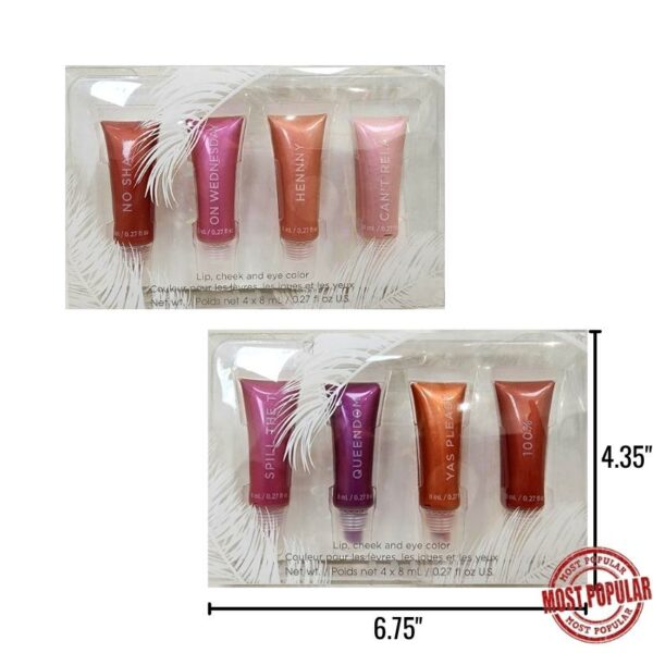 Wholesale Lip Gloss- Asst Colours 4-Pack ($1.50 Each)