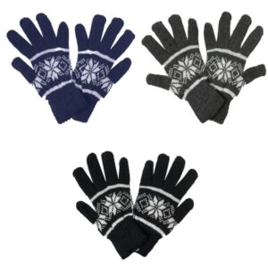 Wholesale Adult Heavy Knit Gloves – Snowflake Pattern Asst Colours