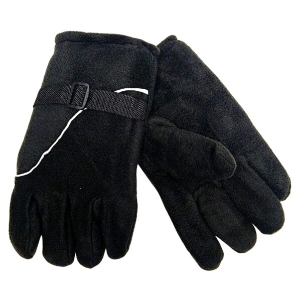Wholesale Adult Polar Fleece Winter Gloves with Strap - Black