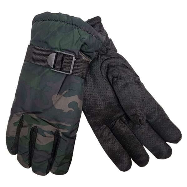 Wholesale Adult Ski Winter Gloves with Strap - Army Camouflage