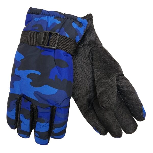 Wholesale Adult Ski Winter Gloves with Strap - Blue Camouflage