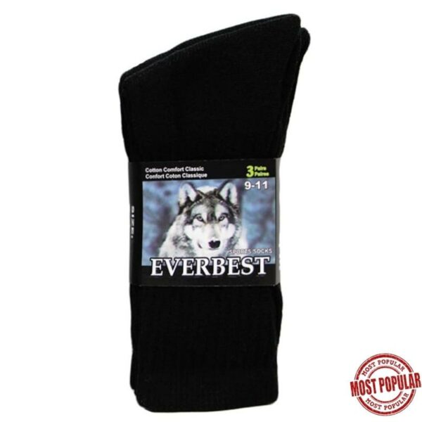 Wholesale Ladies’ Black Sport Crew Socks 3 Pair Pack ($1.10 each)