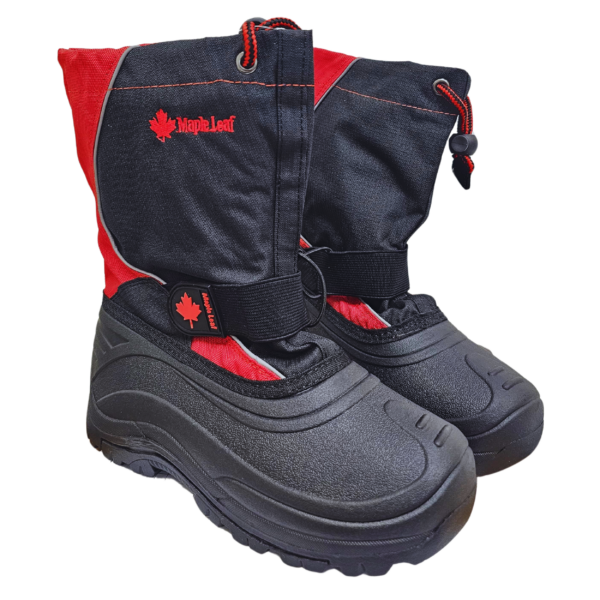 Wholesale Youth Winter Boots, Nylon Velcro, 9″ Tall, Red & Black (Size 11-3)