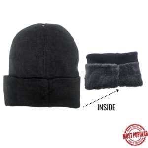 Wholesale Adult Cuffed Toque – Faux-Fur Grey Lined, Black