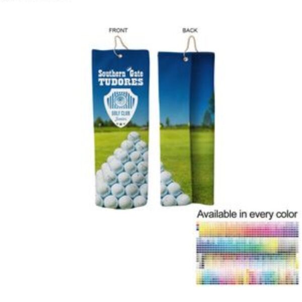 Microfiber Dri-Lite Terry Golf Towel, Finished size 5x15, Trifold Grommet & Hook, Sublimated