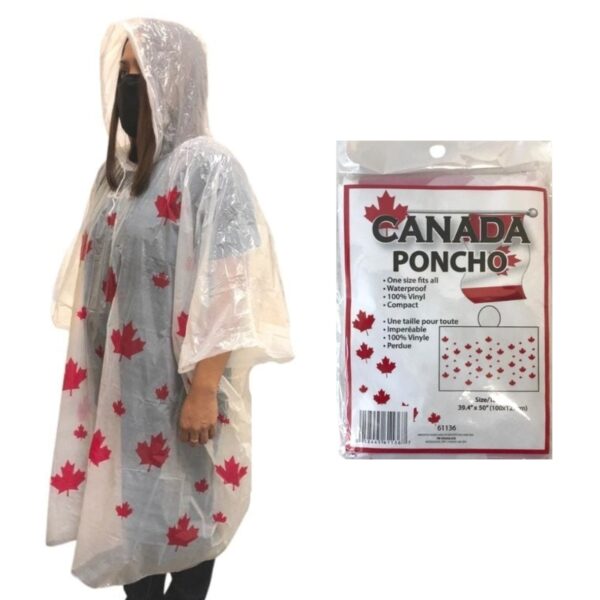 Wholesale Adult Canada Print Vinyl Rain Poncho- O_S