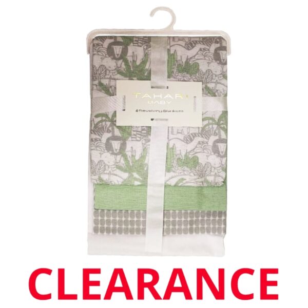 Wholesale Baby Receiving Blankets, Asst. Prints in Mint – 4-Pack ($3.25 Each)