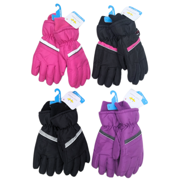 Wholesale Brand Name Youth Girl's Ski Gloves, Asst. Colours (Size: S/M & L/XL)