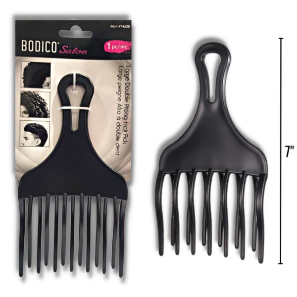 Wholesale 7” Pick Comb, Double Prong – Black