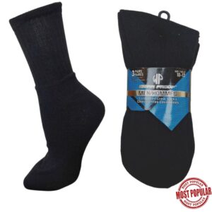 Wholesale Adult Sports Socks, Black – Size 10-13, 3-Pack ($1.10 Each)