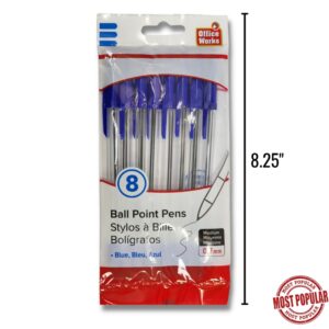 Wholesale Brand Name Office Works Blue Ball Point Pen, 8-Pack ($0.20 Each)