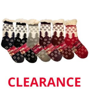 Wholesale Ladies Slipper Socks With Trees & Snow Flakes ($6 each)