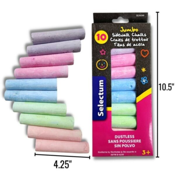 Wholesale Selectum Jumbo Sidewalk Chalk, 10-Pack ($0.28 Each)