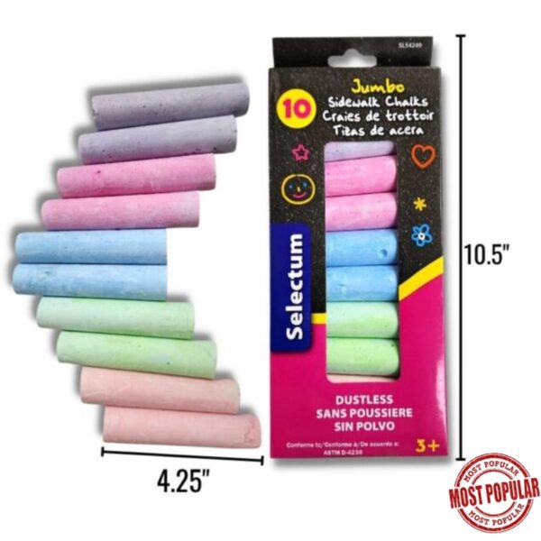 Wholesale Selectum Jumbo Sidewalk Chalk, 10-Pack ($0.28 Each)