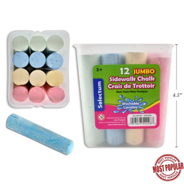 Wholesale Selectum Sidewalk Chalk in Bucket,12-Pack ($0.25 Each)