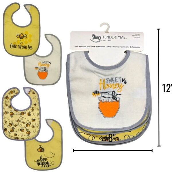 Wholesale Waterproof Baby Bibs – Honeybee Styles, 4-Pack ($1.69 Each)