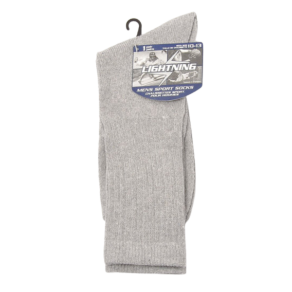 Wholesale Adult Sport Socks 1-Pack - Grey (Size 10-13)