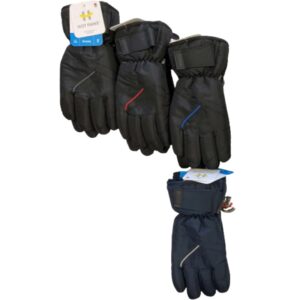 Wholesale Brand Name Youth Ski Gloves with Strap, Asst. Colours (Size: S/M & L/XL)