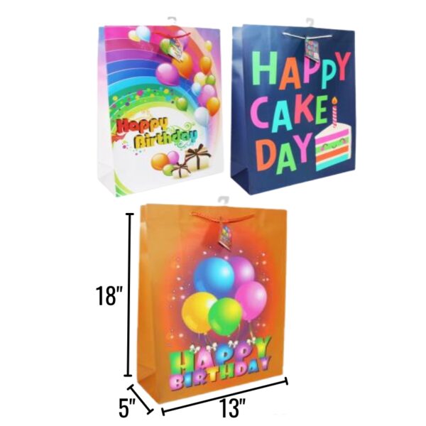 Wholesale Jumbo Gift Bags, Happy Birthday (18″x13″x5″)