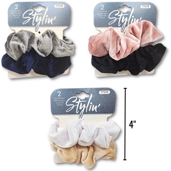 Wholesale Velvet Hair Scrunchy – Asst Colours 2-Pack ($1.00 each)