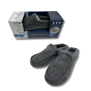 Slippers Mens - Memory Foam - Sherpa Moccasin - Grey w Grey Trim