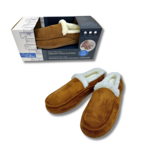 Slippers Mens - Memory Foam - Sherpa Moccasin - Camel