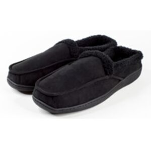 Slippers Mens - Memory Foam - Sherpa Moccasin - Black w Black Trim