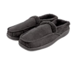 Slippers Mens - Memory Foam - Sherpa Moccasin - Grey w Grey Trim