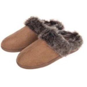 Slippers Womens - Memory Foam - Long Fur Trim - Camel Double Seam