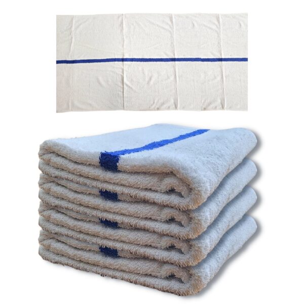 Wholesale Bath Towels – White w Blue Stripe