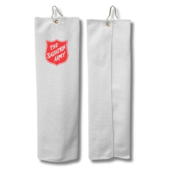 Salvation Army - Colored Microfiber Dri-Lite Terry Golf Towel, Finished size 5x18, Trifold Grommet & Hook