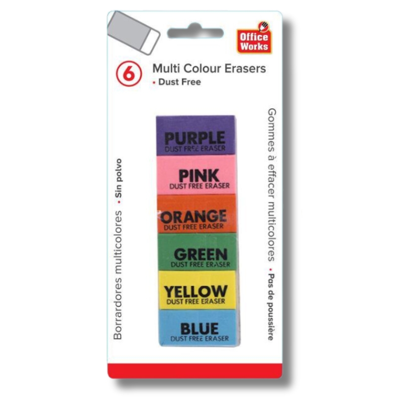 Wholesale 6Pack Office Works Erasers Multi Colour in Canada Bargains