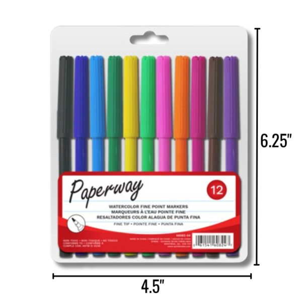 Wholesale Fine Tip Watercolour Markers, 12-Pack ($0.13 each)