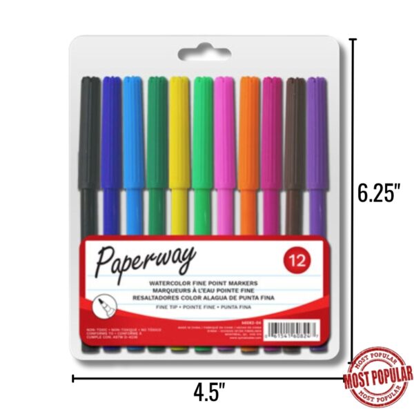 Wholesale Fine Tip Watercolour Markers, 12-Pack ($0.13 each)