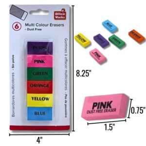 Wholesale Office Works Erasers – Multi Colour – 6-Pack ($0.25 each)